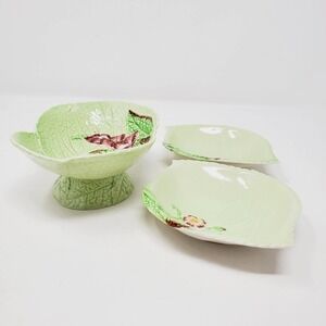 Vintage Carlton Ware Ceramic Green Handpainted Leaf Romantic Flora Bowl Console